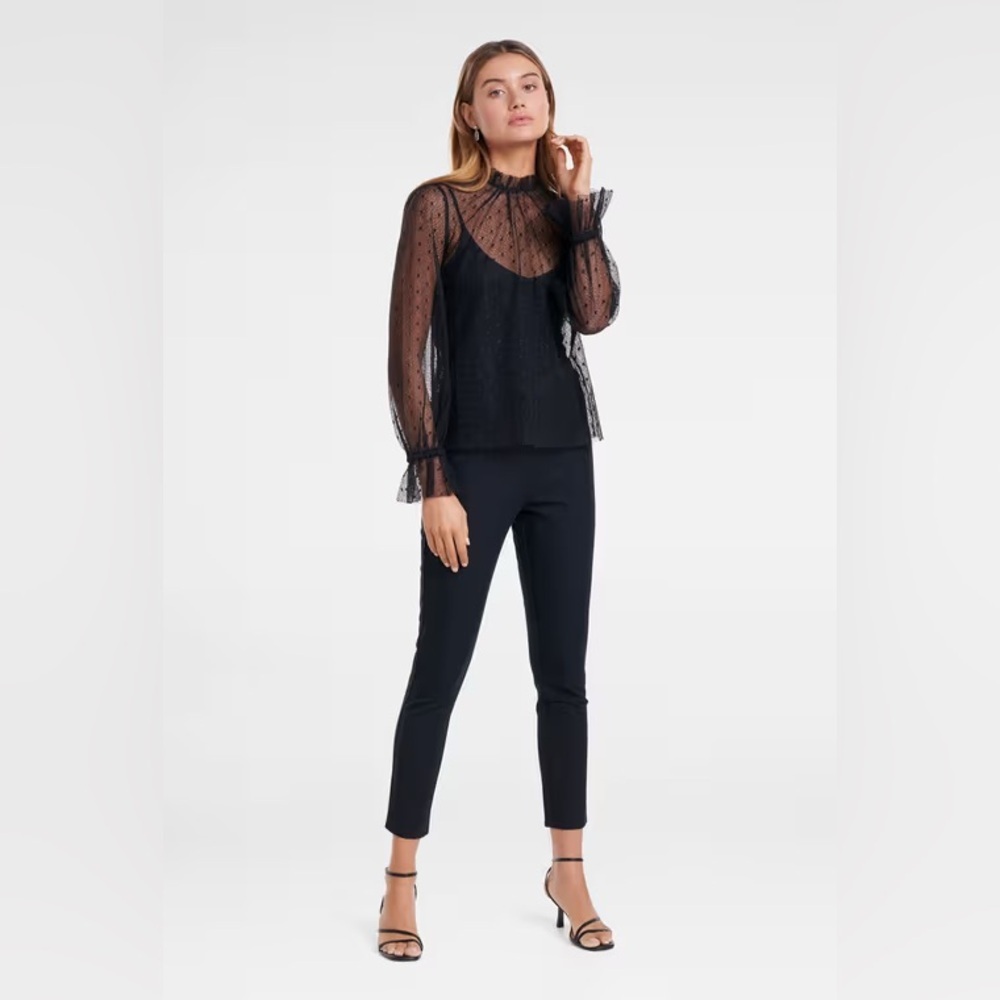 EVER NEW black lace high neck sheer long sleeve tulle blouse medium - Picture 2 of 10